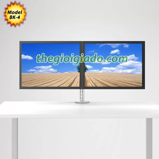 Giá đỡ 02 màn hình LCD trên bàn làm việc loại tay ngắn 1 khuỷu Model BK-04