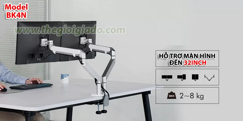 Giá đỡ 2 màn hình LCD tay nâng piston Model BK4N